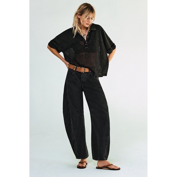 We The Free Denim - WE THE FREE Good Luck Mid-Rise Barrel Jeans 26 Black Oversized